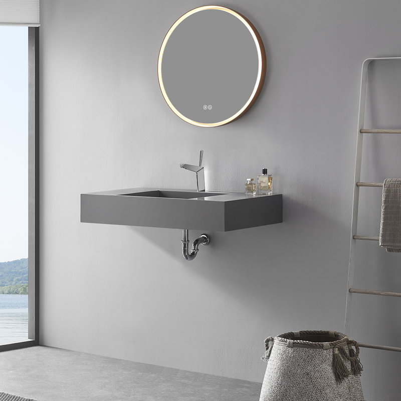 32 in. Wall-Mount or Countertop Bathroom with Classic Square Bowl Solid Surface, Gray