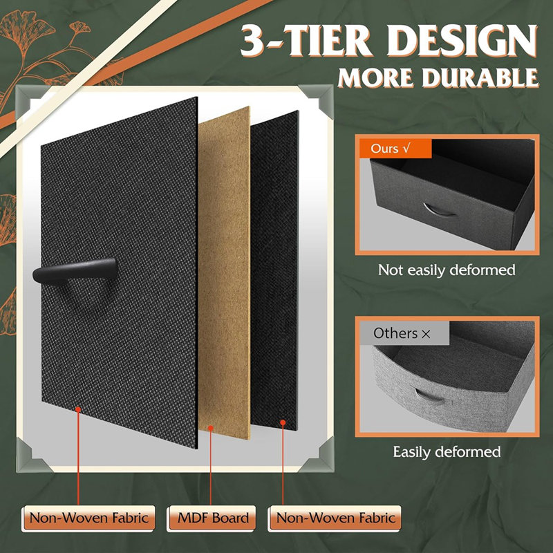 Commode avec 4 tiroirs, tour de rangement en tissu, unité d'organisation pour la chambre à coucher, couloir, vestibule, placards, structure en acier robuste, plateau en bois, poignée facile à tirer, noir anthracite