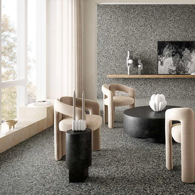 Kobe Flakes 24X24 Terrazzo Look Matte Porcelain Tile, Charcoal Gray