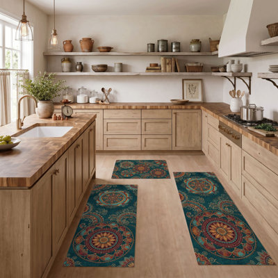 Mandala Print Non-Slip Washable Kitchen Mats