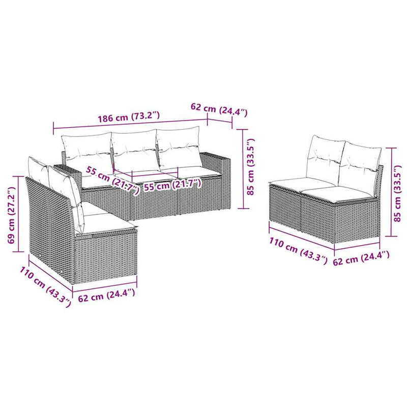 Canapé modulaire d'extérieur Vidaxl