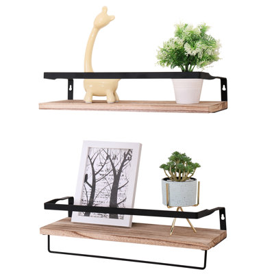 Wall Mounted Shelves Of 2 In Natural Wood - Brackets For Bedroom, Living Room, Kitchen, Bathroom Rustic Interior Shelf With Morsel
