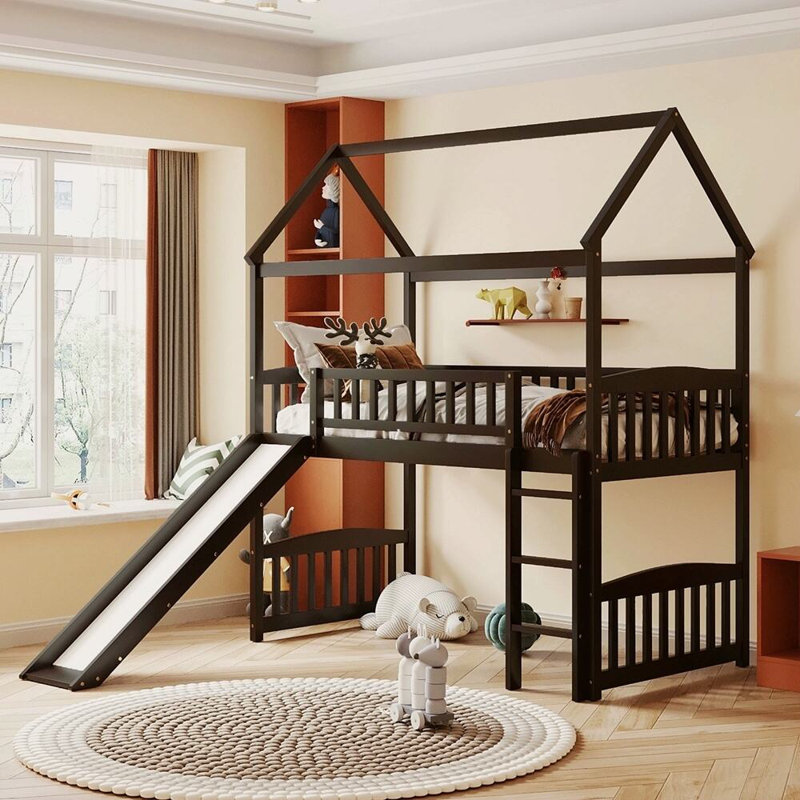 Lit mezzanine avec glissade Kitzie, Gris