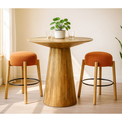 Gwinn 36" Counter Table Set With 2 Natalia Counter Stools In Rust Boucle Fabric