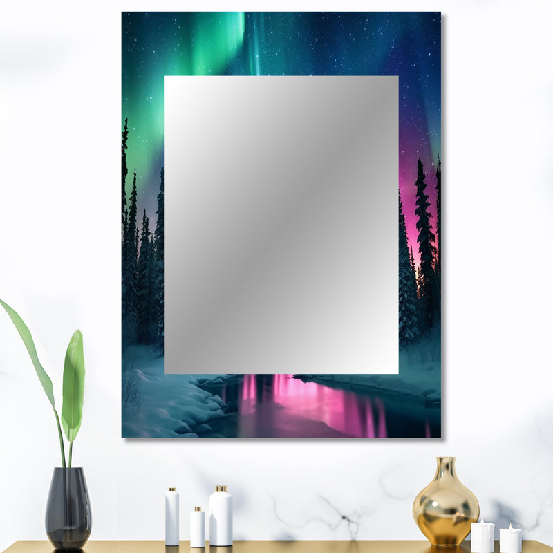 Northern Lights In Alaska II - Alaska, grand miroir mural, miroir unique moderne, impression d'art en métal, 40 po x 30 po