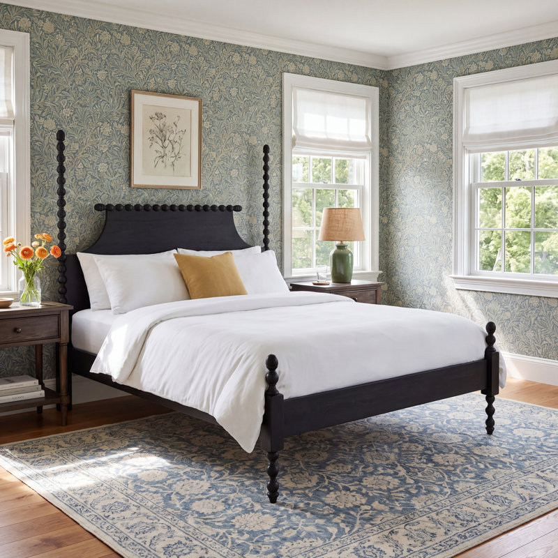Mary Spindle Four Post Bed, King, Black