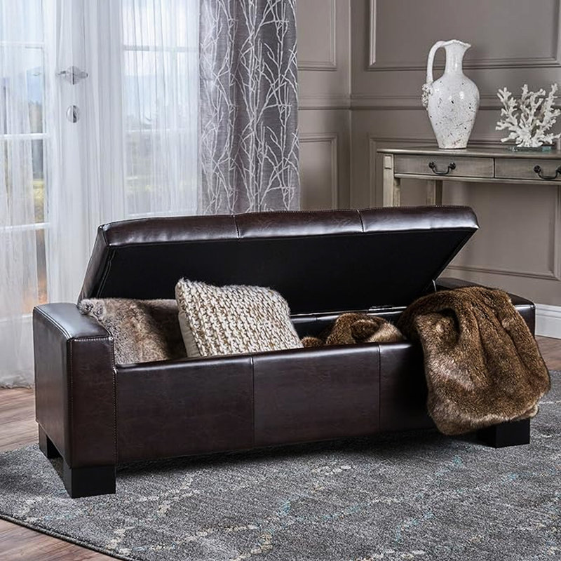 Bench - Brown. Offers Spacious Storage For Pillows, Blankets & Pet Supplies. Features Pressurized Hinge Gentle Opening. Assembly Required. 50.75" X 20" 17" Brown With Tufting. Accommodates Items.