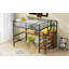 Lit mezzanine double en métal avec bureau, escalier de rangement, petite armoire et lumière DEL, noir-2027155755