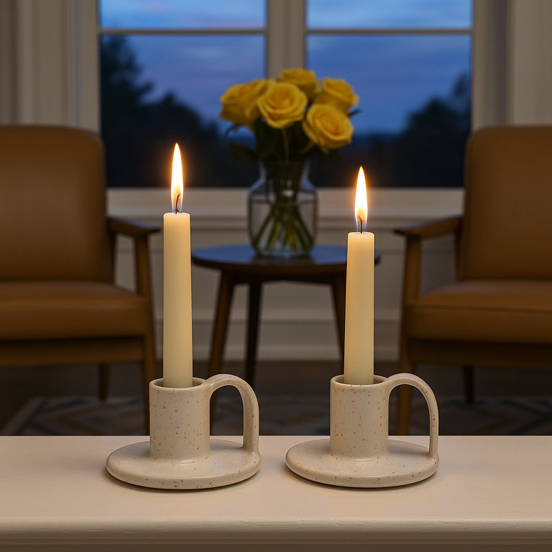 Elise Petite Ceramic Candle Holder Set (Set of 2), White