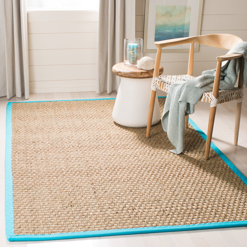 Joanna Auckland Bamboo Natural/Turquoise Area Rug, Rectangle 6' x 9'