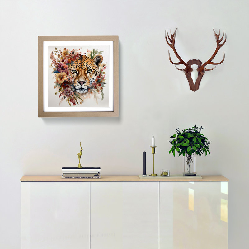Leopard Floral Art No.1 - Framed Print, Oak