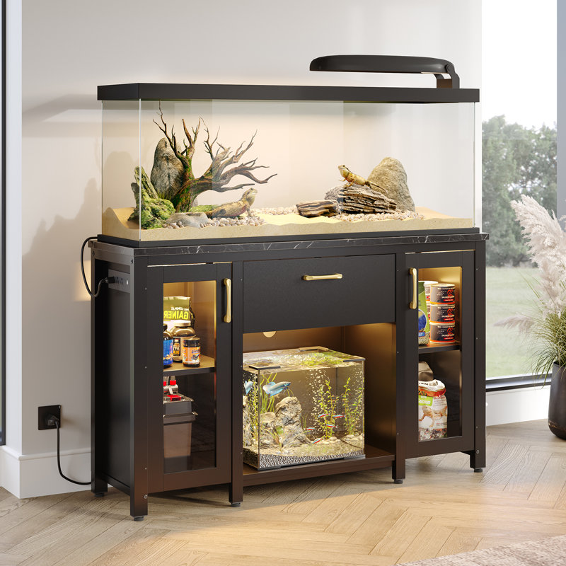 Support d'aquarium 55-75 gallons avec prise de courant et lumière DEL, H 30,31 po x l 49,21 po x P 13,78 po