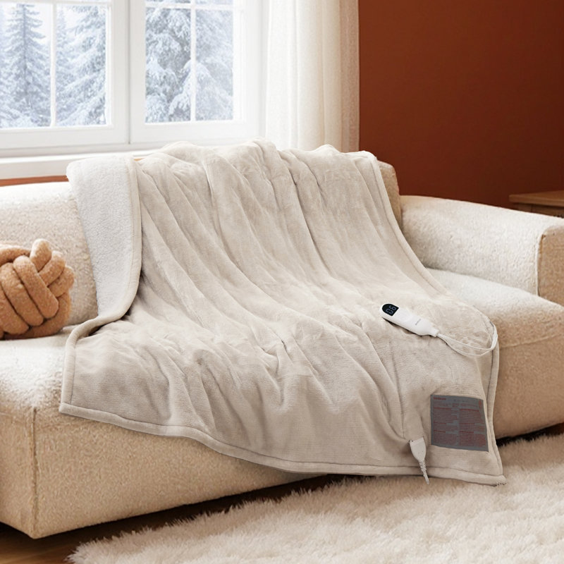 Couverture chauffante en flanelle d'hiver, chauffage rapide avec 10 réglages de temps et 6 réglages de chaleur, Lit double