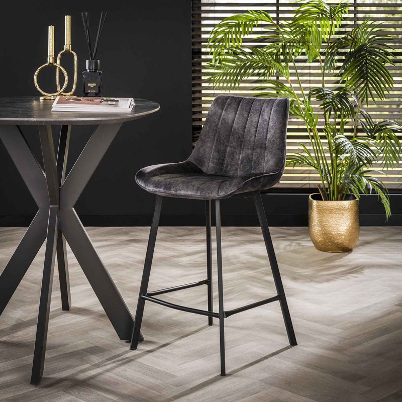 Brecksville Upholstered Counter Stool with Metal Frame, Gray