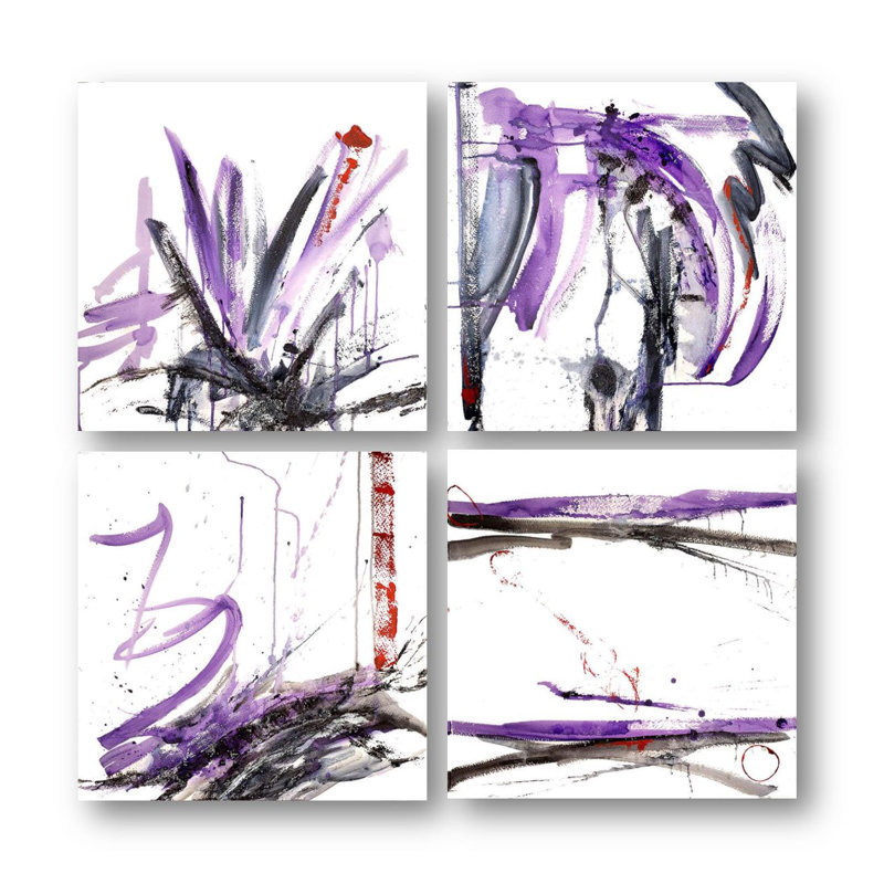 «Purple Black Set» par John Beard - reproduction d'art sur toile, H 30 po x l 30 po x P 3 po, Cadre flottant noir