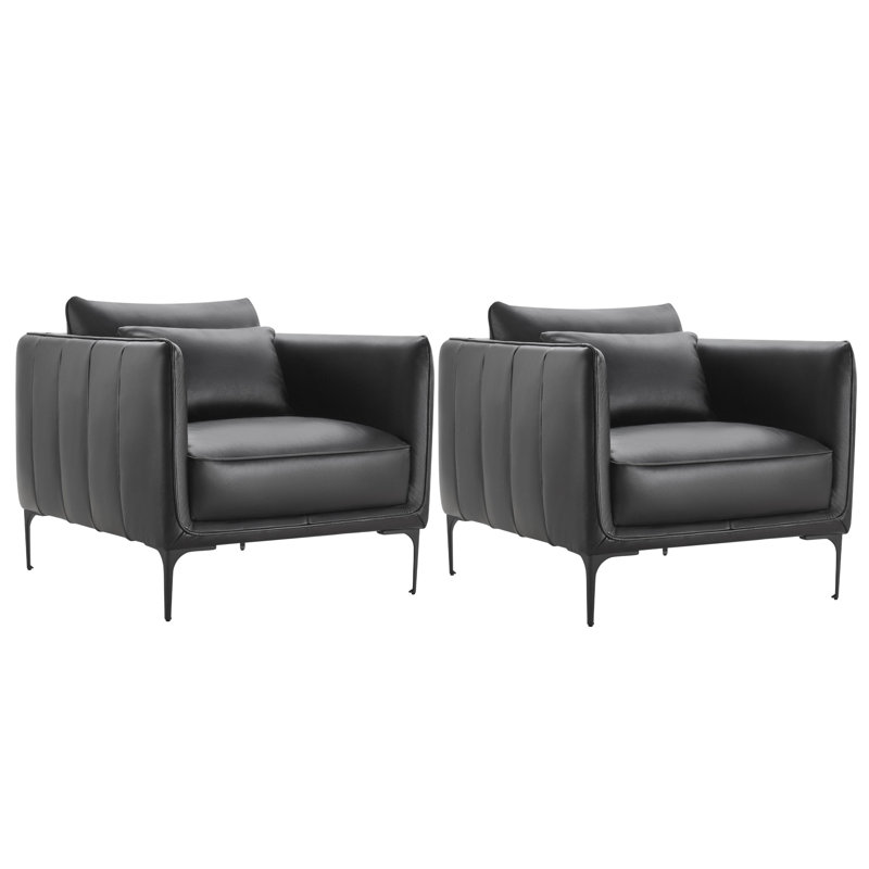 Rae Genuine Leather Upholstered Armchair(Set of 2), Black