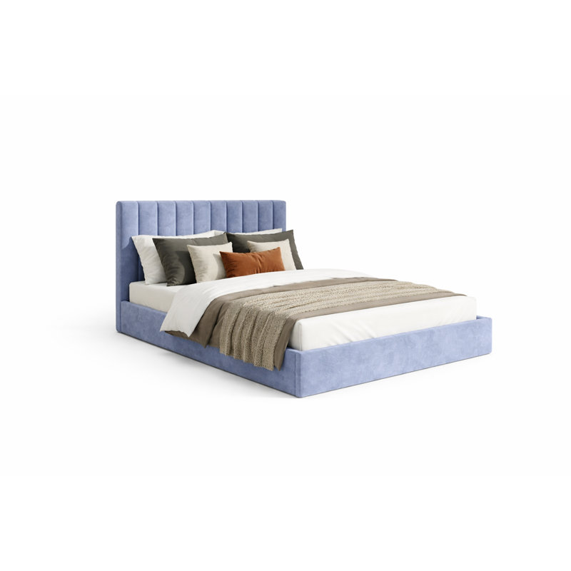 Upholstered Ottoman Storage Bed, Blue, European Double (140 x 200 cm)
