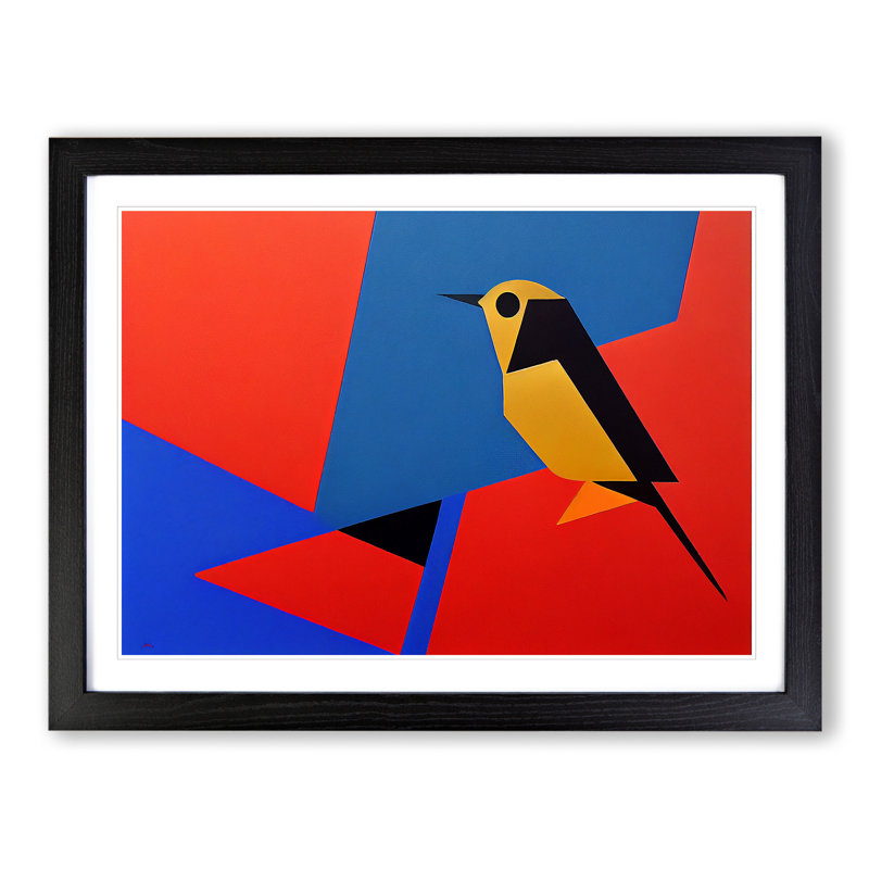 XH1022-7519X Robin Bird Abstract Vol.4 - Single Picture Frame Painting, Black , 46cm H x 64cm W x 2cm D