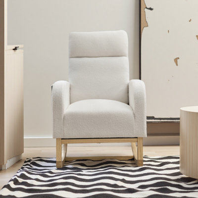 Modern High-Back Accent Rocking Chair With Side Pockets, Ivory - Ideal For Living Room Lounging