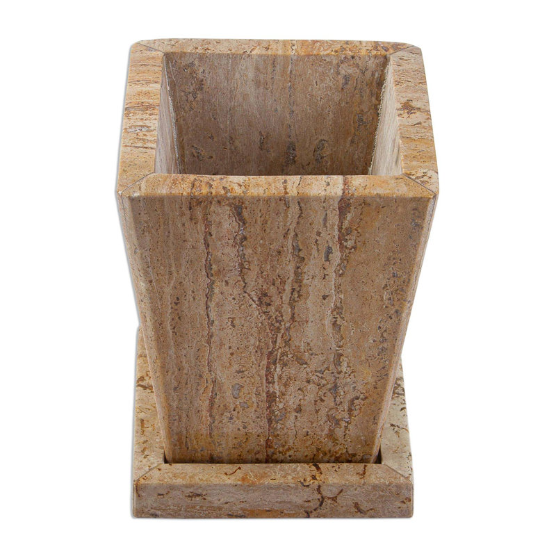 Pot de fleurs en marbre Jelon, Brun, H 6 po x l 4,7 po x P 4,7 po