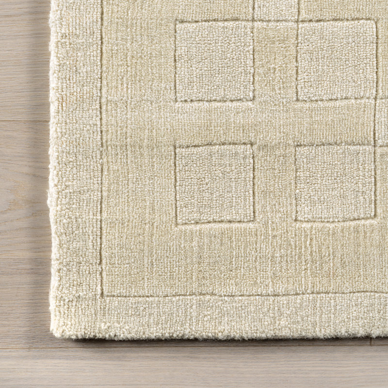 Ivory Rectangular Handmade Wool Area Rug
