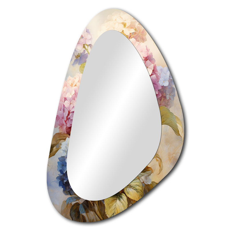 Hydrangea Flower Pink Blue Vintage Bouquet - Hydrangea Asymmetrical Traditional Large Wall Mirror