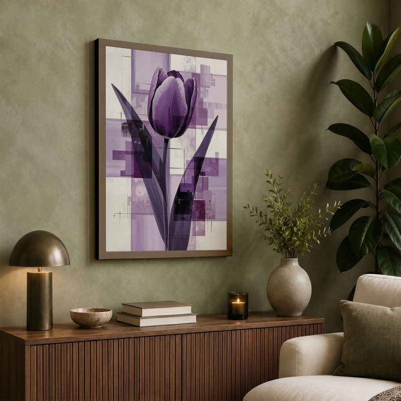 Purple Tulip Botanical - Wrapped Canvas, 30x20 - 76.2 x 50.8 cm, Ochre Border