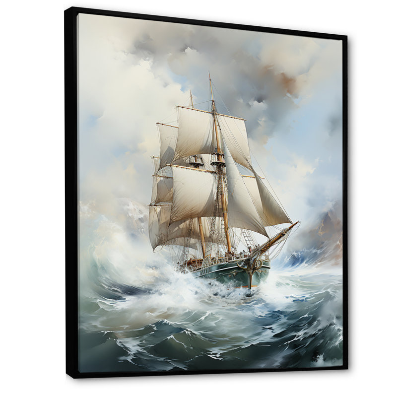 Bateau pirate, tempête, paysage, tempêtes, estampes murales, Cadre flottant noir, H 32 po x l 16 po