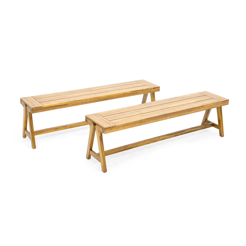 Ensemble de 2 bancs de salle à manger d'extérieur Lea, bois brun teck verni 63 pouces