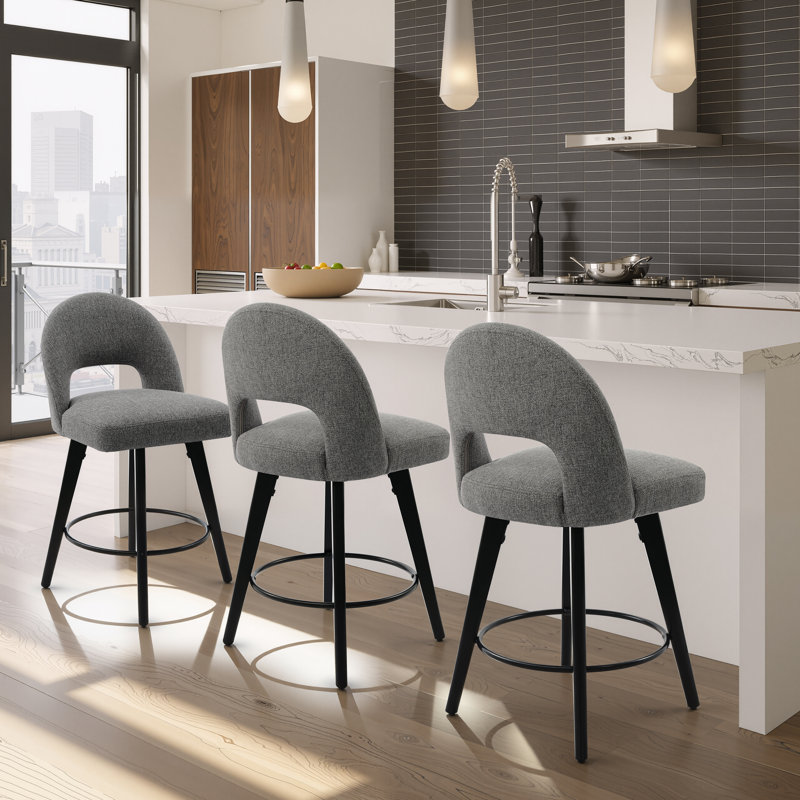 Tabouret de bar et de comptoir pivotant 26 po avec structure en bois massif, Gris, 3 chaises 