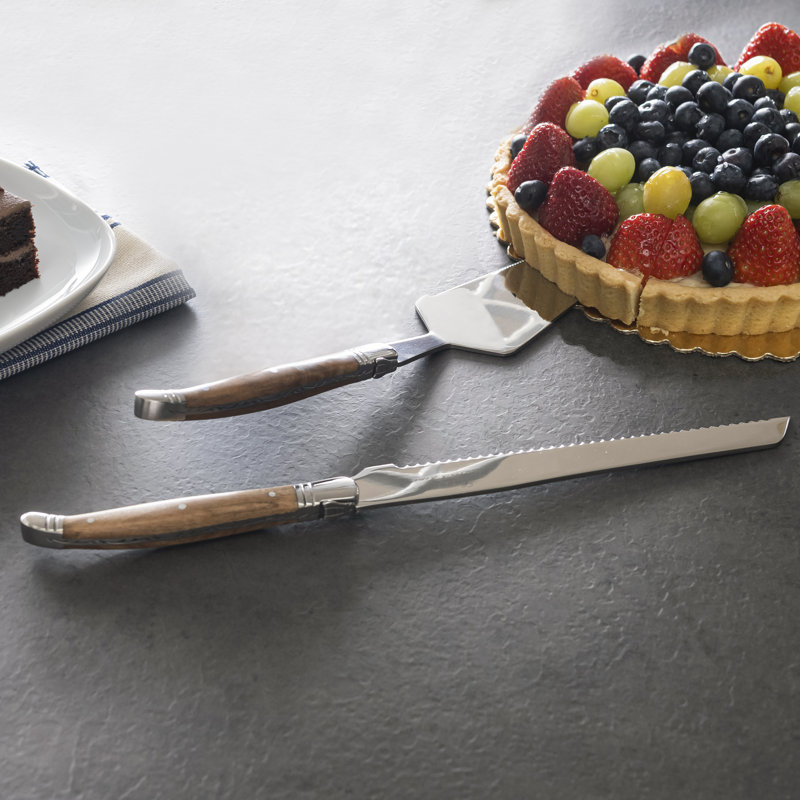 French Home Laguiole 2-Piece Olive Wood Cake Knife and Pie Lifter Set