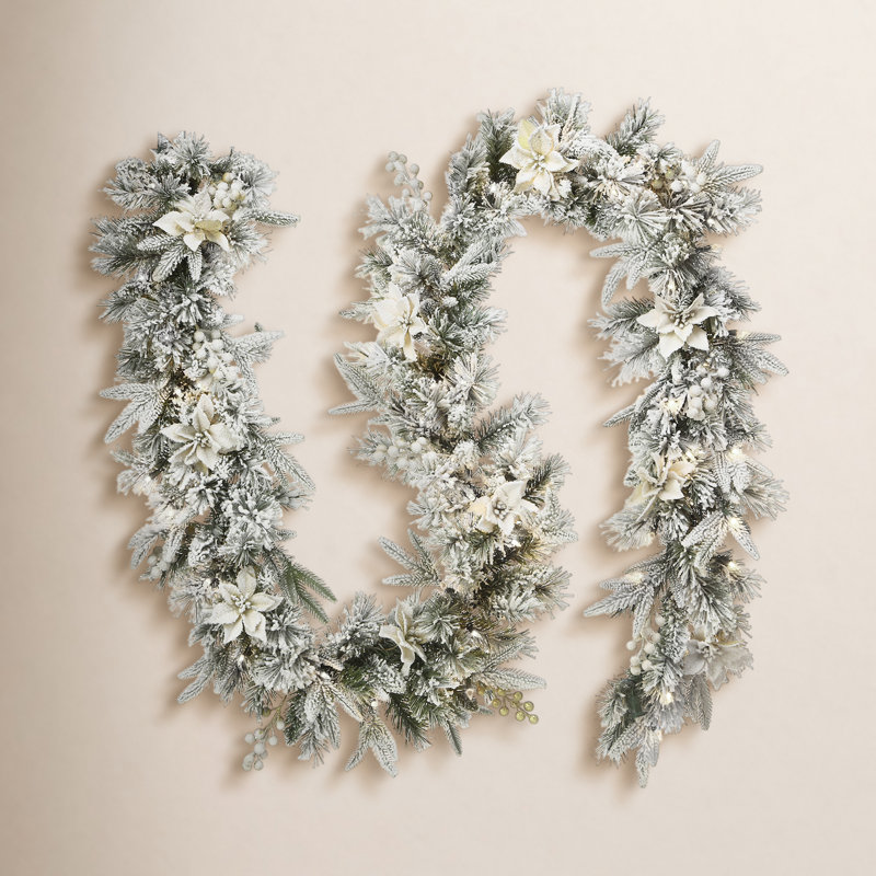 9 ft. Frosted Colonial Fir Garland with Clear Lights