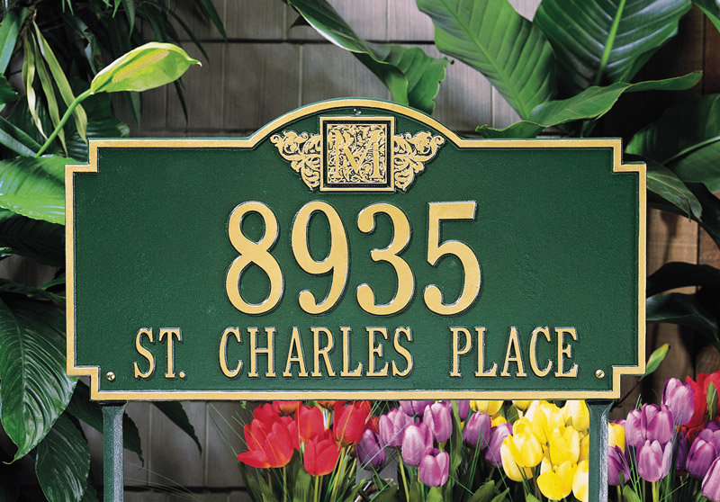 Monogram 2-Line Lawn Address Sign, Yes, Antique Copper