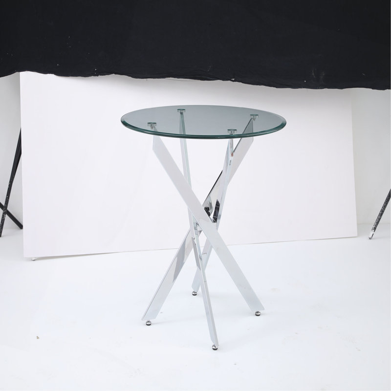 Table de salle à manger ronde, table de salle à manger en verre de 35,5 po avec pieds en métal, table de cuisine moderne pour la maison, salle à manger