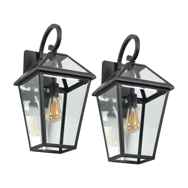 2-Pack Outdoor Wall Lantern Sconces - Modern Black Aluminum Exterior Light Fixtures with Clear Glass for Front Porch, Patio & Garage