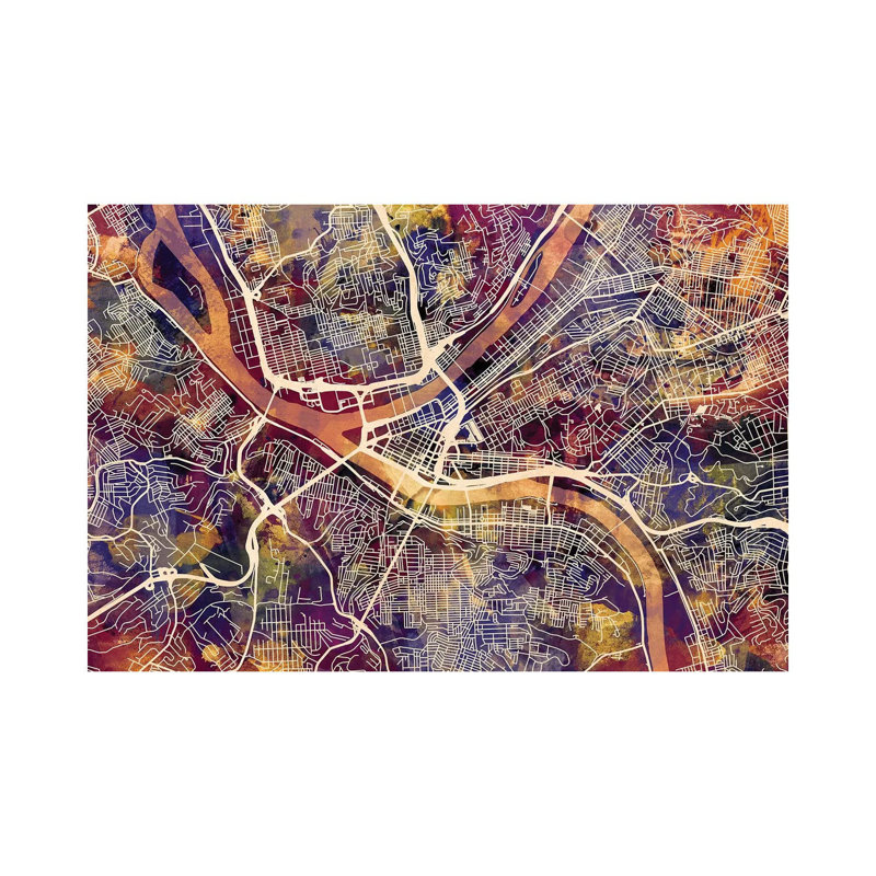 Pittsburgh Pennsylvania Street Map II by Michael Tompsett - Wrapped Canvas Gallery-Wrapped Canvas Giclée