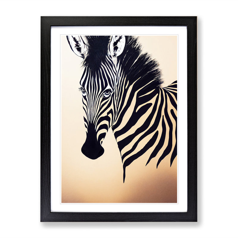 Zebra Portrait - Single Picture Frame Painting, 64cm H x 46cm W x 2cm D, Black