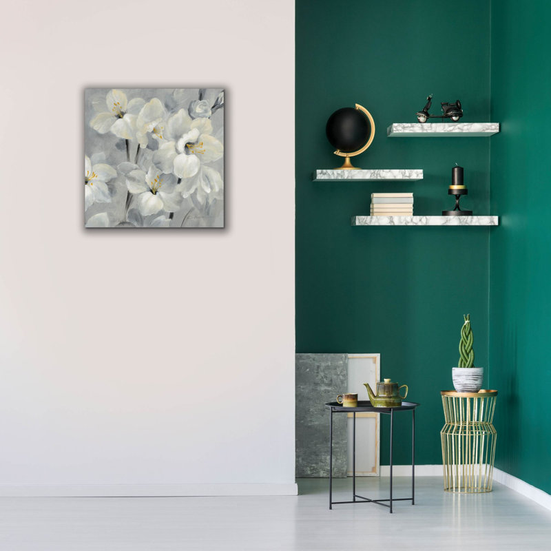  «Fleurs sur fond gris 2» par Silvia Vassileva, art mural sur toile, 26 po x 26 po, H 26 po x l 26 po