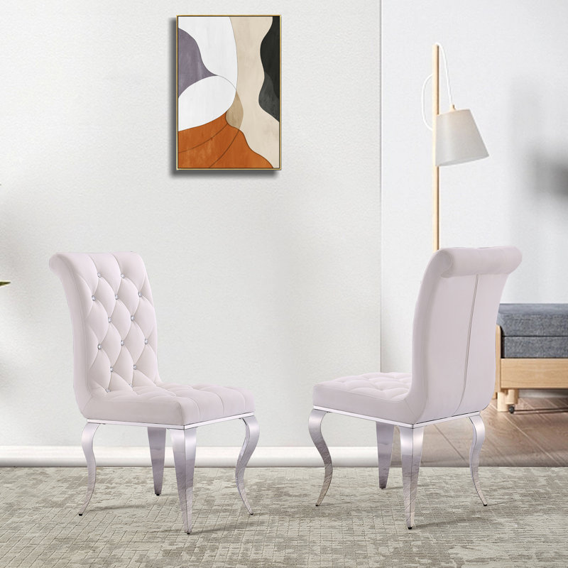 Jayaram White Velvet Dining Chairs With Metal Legs