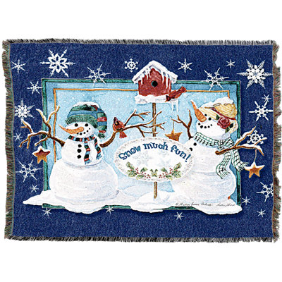 Pure Country Weavers Snow Much Fun Blanket by Audrey Jean Roberts - Snowmen Cardinal Birdhouse Gift Christmas Tapestry Throw Woven from Cotton - Made in The USA (72x54)