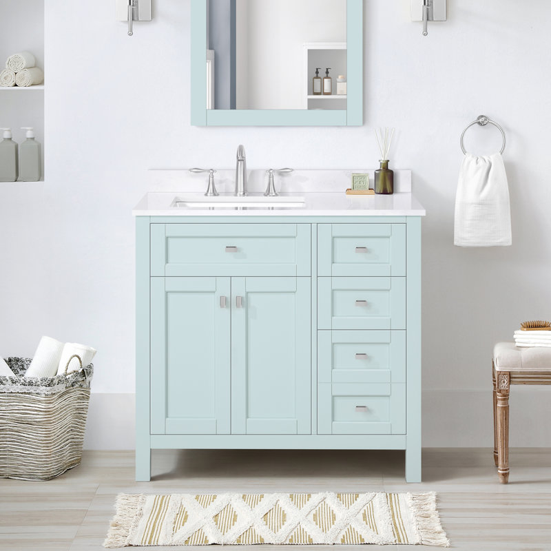 Ensemble de meuble-lavabo sur pied simple 36 po avec comptoir et lavabo Juniper, Menthe Julep