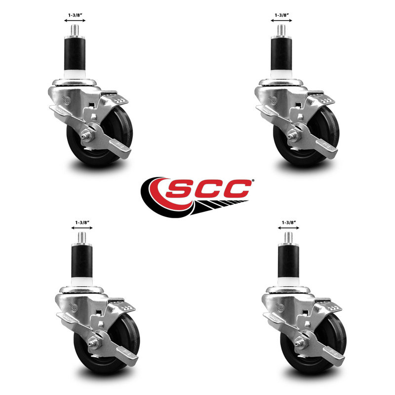 Ensemble de roulettes à tige extensibles pivotantes de 3 pouces et 1-3 / 8 pouces avec frein SCC