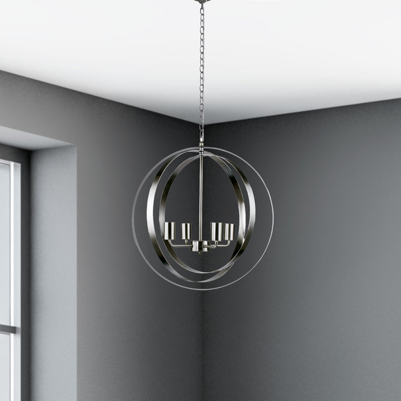 Blanchette 4 - Light Globe Chandelier, Satin Steel