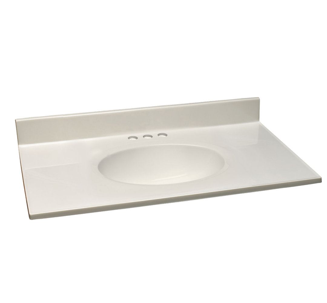 37 Inch Cultured Marble Vanity Top with Backsplash, Improved Package Alcott Hill® Top 