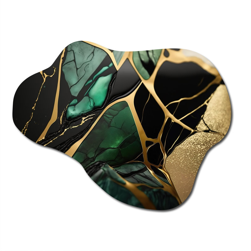 Abstract Geode Green III - Marble Asymmetrical Metal Wall Art, Modern Cloud Metal Art Print, 27" H x 35" W x 1" D