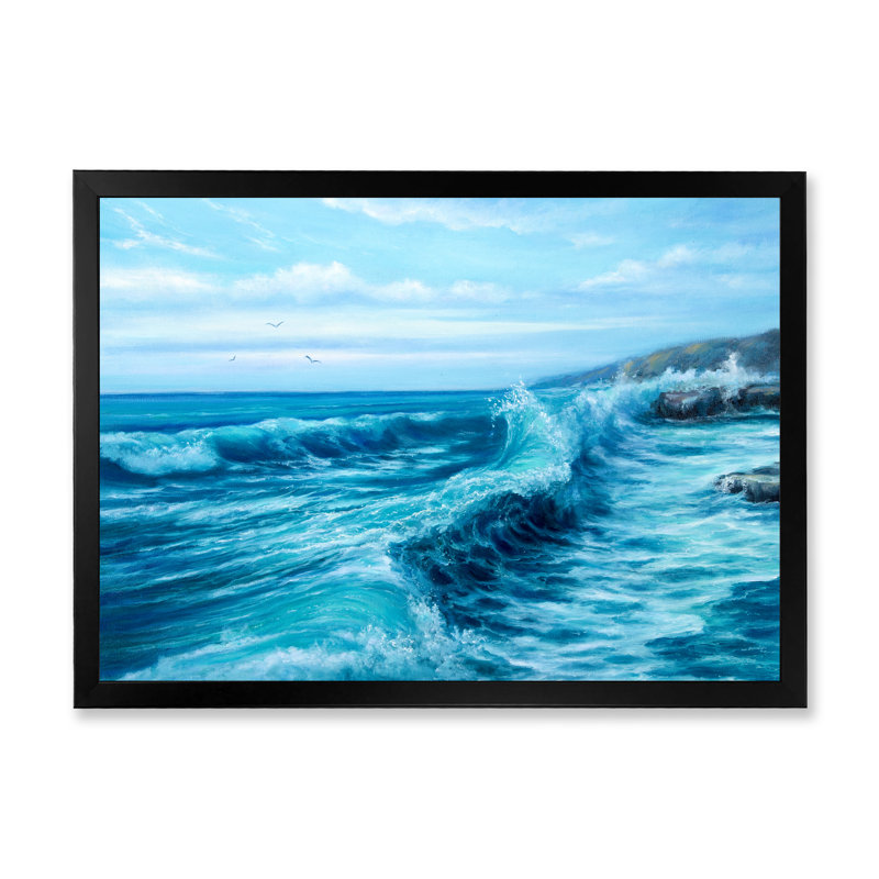 «Wild Blue Ocean Waves» - art nautique et côtier sur toile, Impression noire sur toile encadrée, H 8 po x l 12 po x P 1 po