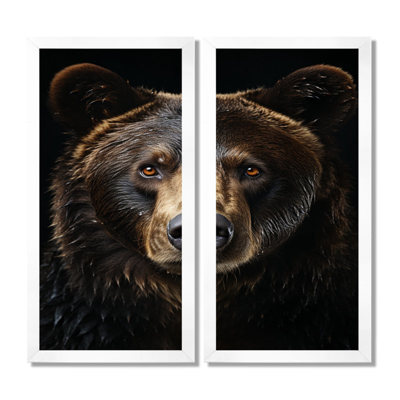 Ours majestueux, art mural encadré, animaux bruns, ensemble de 2 décorations murales, H 20 po x l 24 po, Avec cadre, Blanc