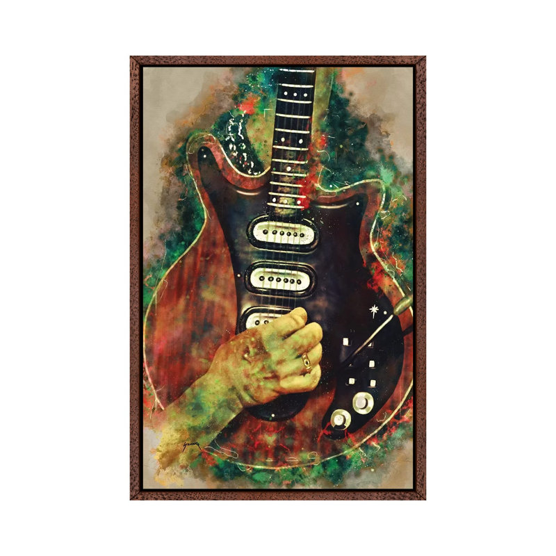 Brian May's Guitar - Painting on Canvas, 66.04cm H x 45.72cm W x 3.81cm D, Classic Brown Wood Floater Framed