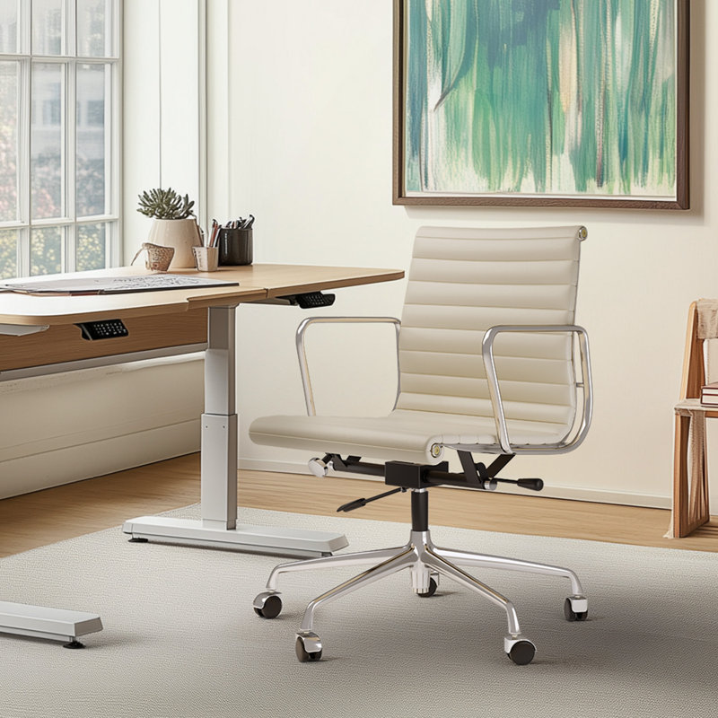 Genuine Leather Conference Chair, White
