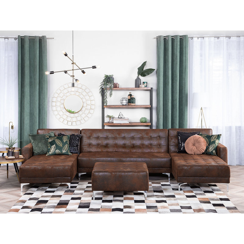 Finnegan 4 Seater Faux Leather Sofa Bed, Brown, No